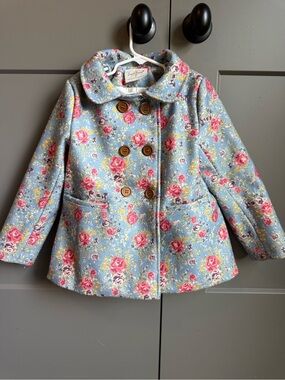 SweetHoney Girls Dusty Blue Rose Floral Peacoat Coat Size 6Y